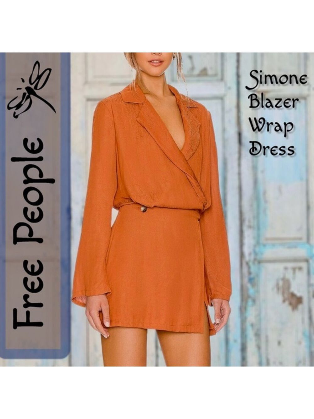 FREE PEOPLE NWT Simone Long Sleeve Blazer/Wrap-Style MiniDress-Cinnamon/LG